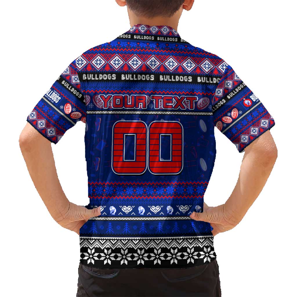 Personalized Bulldogs Rugby Xmas Family Matching Off Shoulder Short Dress and Hawaiian Shirt Australia AFL Mascot
