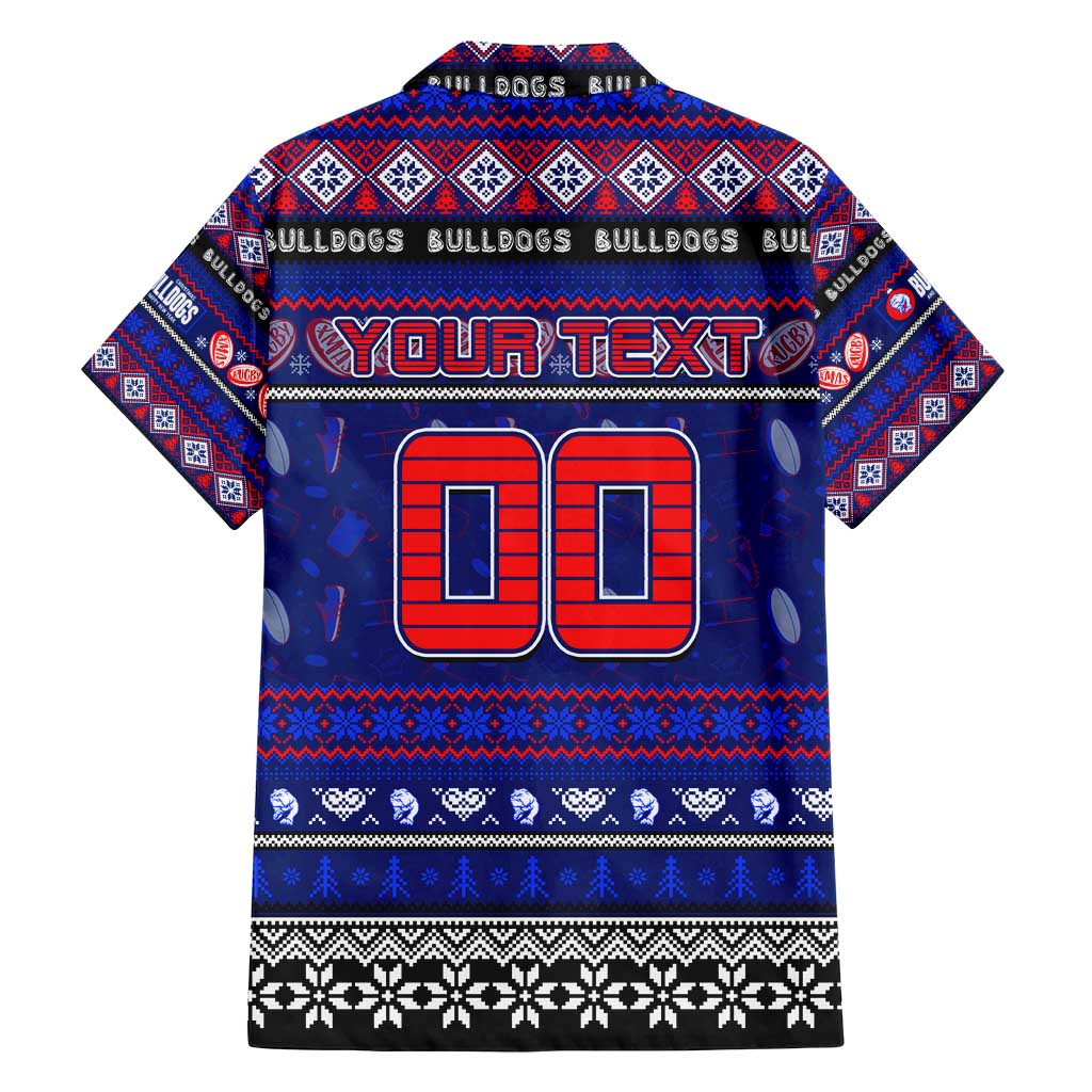 Personalized Bulldogs Rugby Xmas Family Matching Off Shoulder Short Dress and Hawaiian Shirt Australia AFL Mascot
