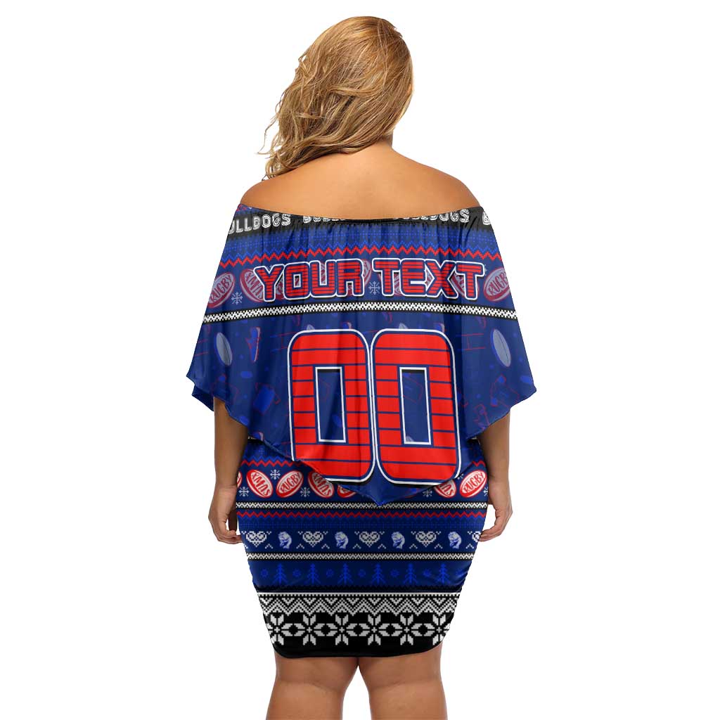 Personalized Bulldogs Rugby Xmas Family Matching Off Shoulder Short Dress and Hawaiian Shirt Australia AFL Mascot