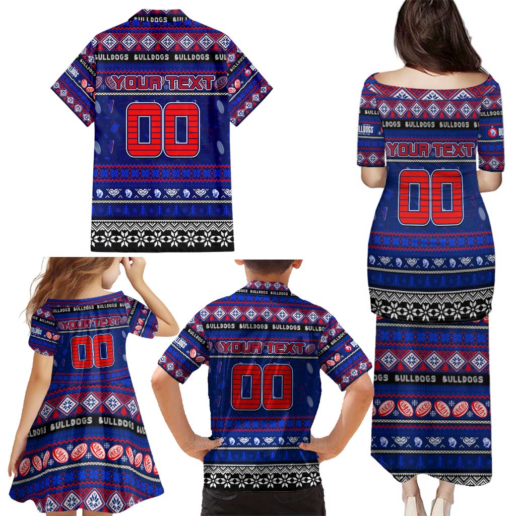 Personalized Bulldogs Rugby Xmas Family Matching Puletasi and Hawaiian Shirt Australia AFL Mascot