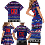 Personalized Bulldogs Rugby Xmas Family Matching Short Sleeve Bodycon Dress and Hawaiian Shirt Australia AFL Mascot