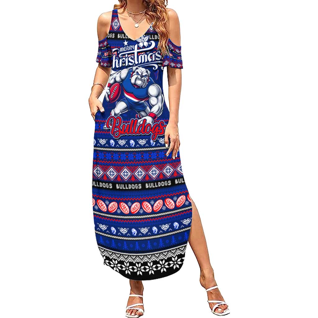 Personalized Bulldogs Rugby Xmas Family Matching Summer Maxi Dress and Hawaiian Shirt Australia AFL Mascot