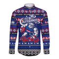 Personalized Bulldogs Rugby Xmas Long Sleeve Button Shirt Australia AFL Mascot
