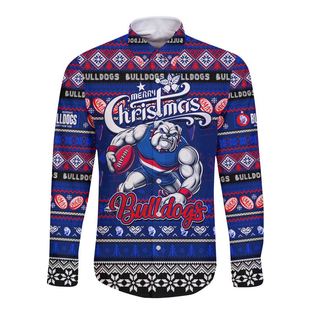 Personalized Bulldogs Rugby Xmas Long Sleeve Button Shirt Australia AFL Mascot