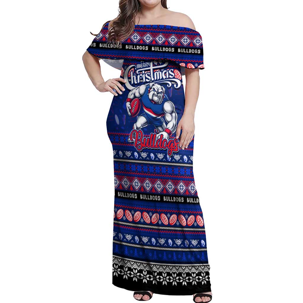 Personalized Bulldogs Rugby Xmas Off Shoulder Maxi Dress Australia AFL Mascot