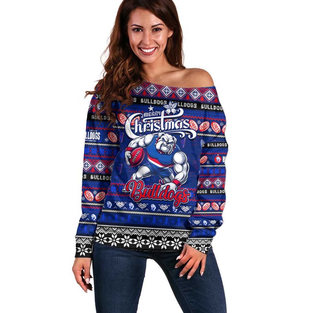 Personalized Bulldogs Rugby Xmas Off Shoulder Sweater Australia AFL Mascot