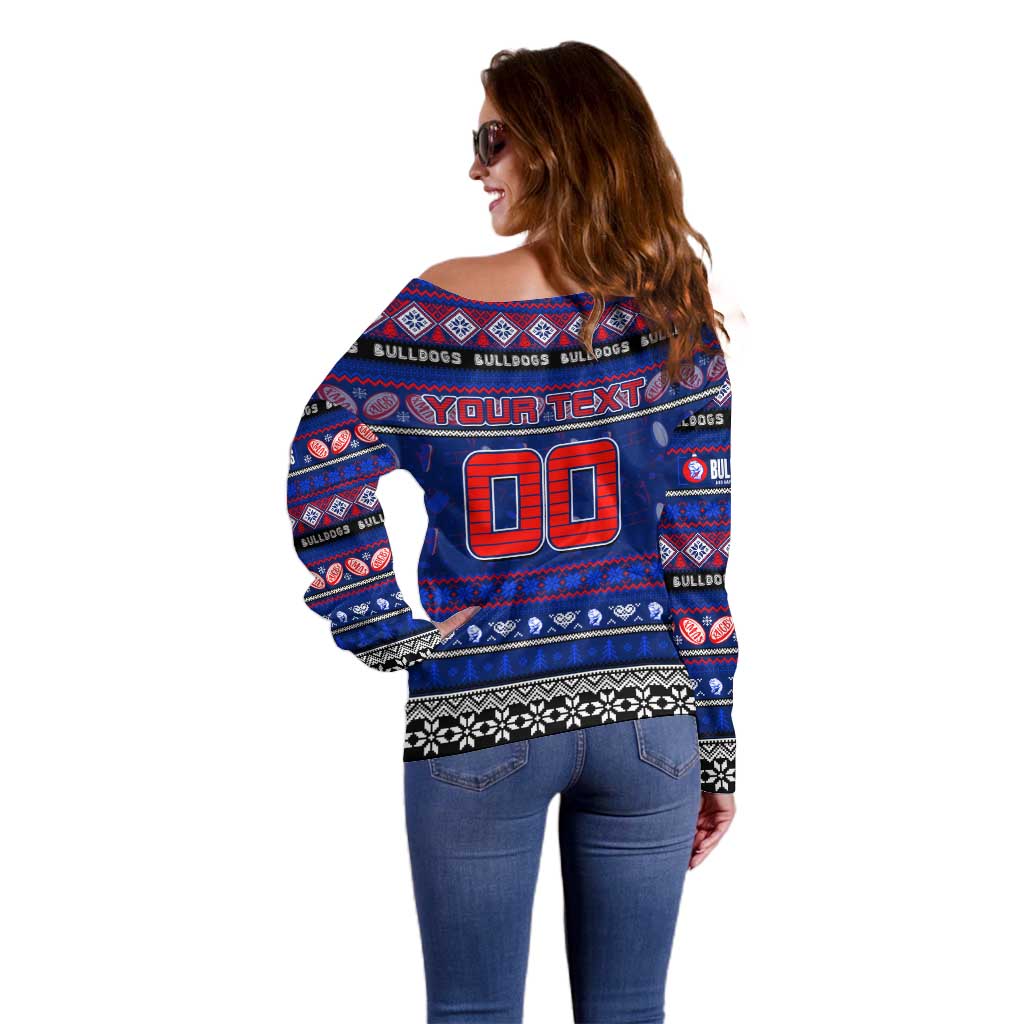 Personalized Bulldogs Rugby Xmas Off Shoulder Sweater Australia AFL Mascot