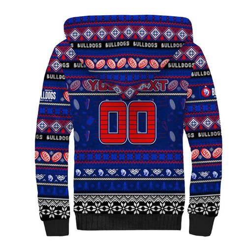 Personalized Bulldogs Rugby Xmas Sherpa Hoodie Australia AFL Mascot