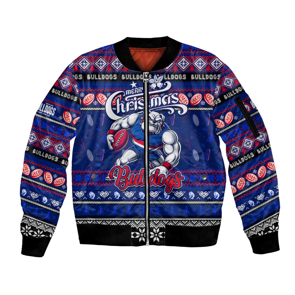 Personalized Bulldogs Rugby Xmas Sleeve Zip Bomber Jacket Australia AFL Mascot