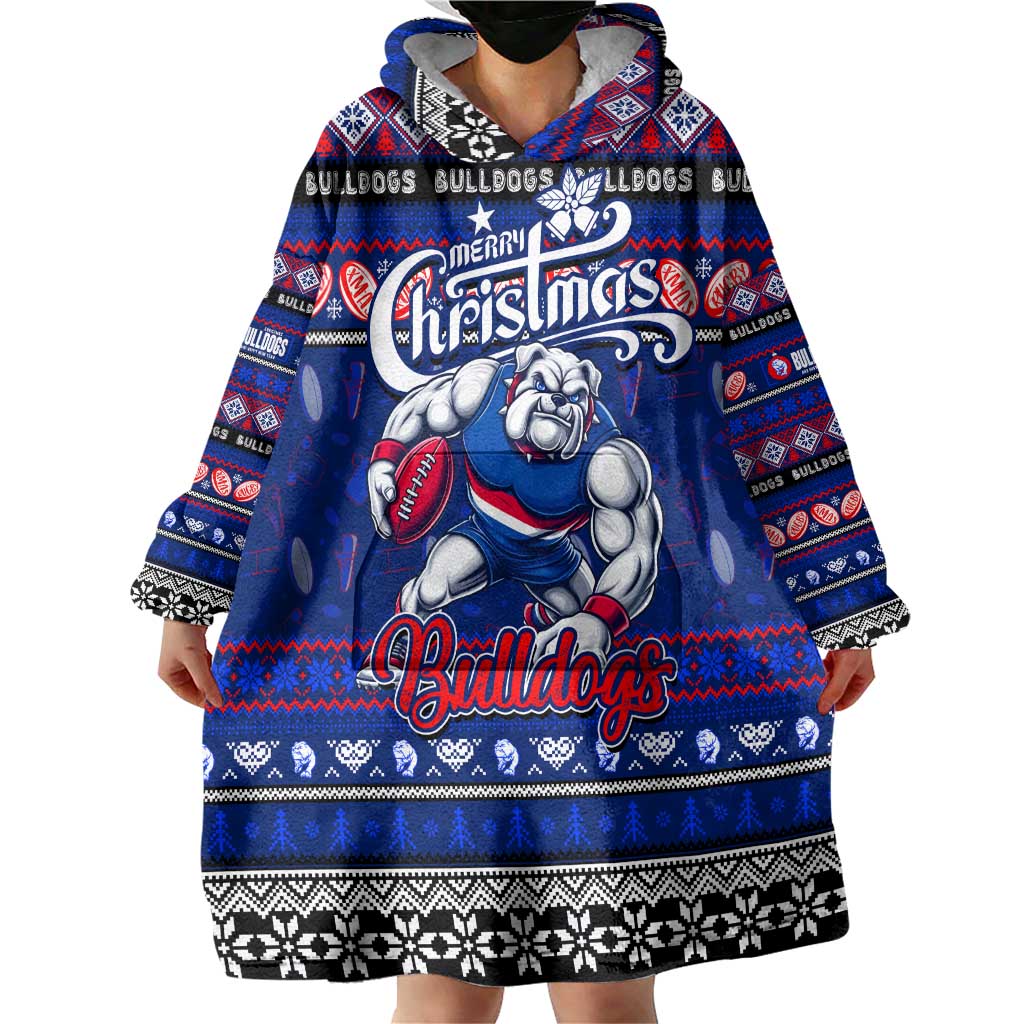 Personalized Bulldogs Rugby Xmas Wearable Blanket Hoodie Australia AFL Mascot