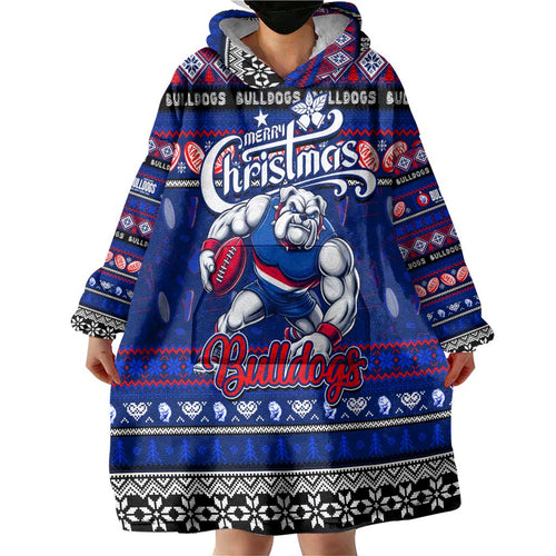 Personalized Bulldogs Rugby Xmas Wearable Blanket Hoodie Australia AFL Mascot