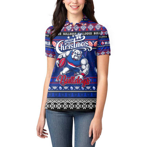 Personalized Bulldogs Rugby Xmas Women Polo Shirt Australia AFL Mascot