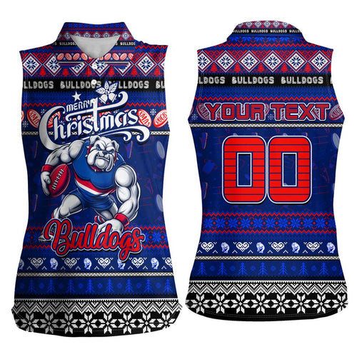 Personalized Bulldogs Rugby Xmas Women Sleeveless Polo Shirt Australia AFL Mascot