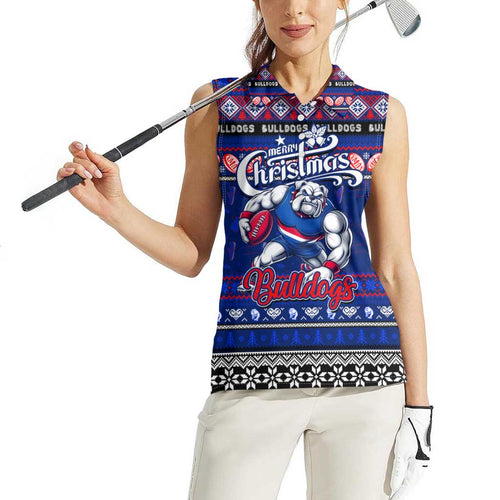 Personalized Bulldogs Rugby Xmas Women Sleeveless Polo Shirt Australia AFL Mascot