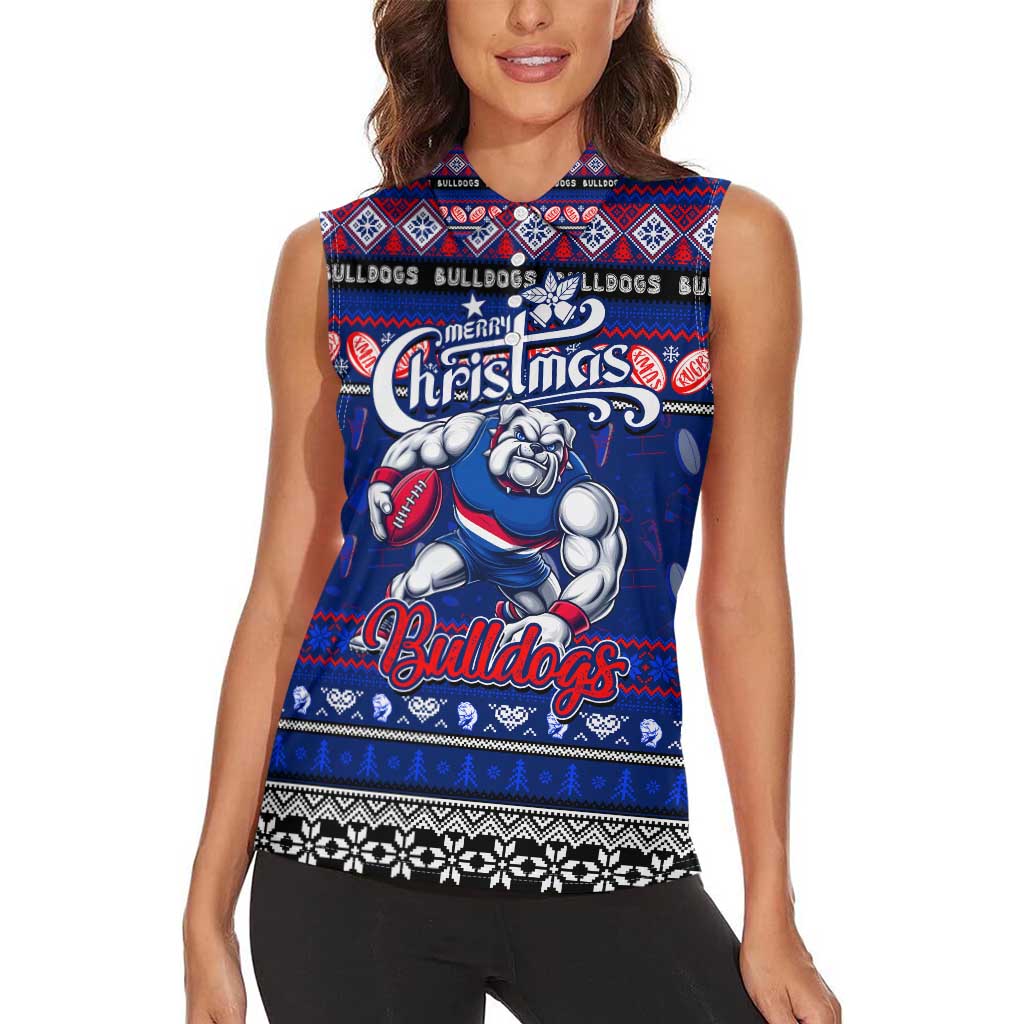 Personalized Bulldogs Rugby Xmas Women Sleeveless Polo Shirt Australia AFL Mascot