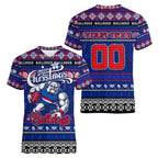 Personalized Bulldogs Rugby Xmas Women V-Neck T-Shirt Australia AFL Mascot