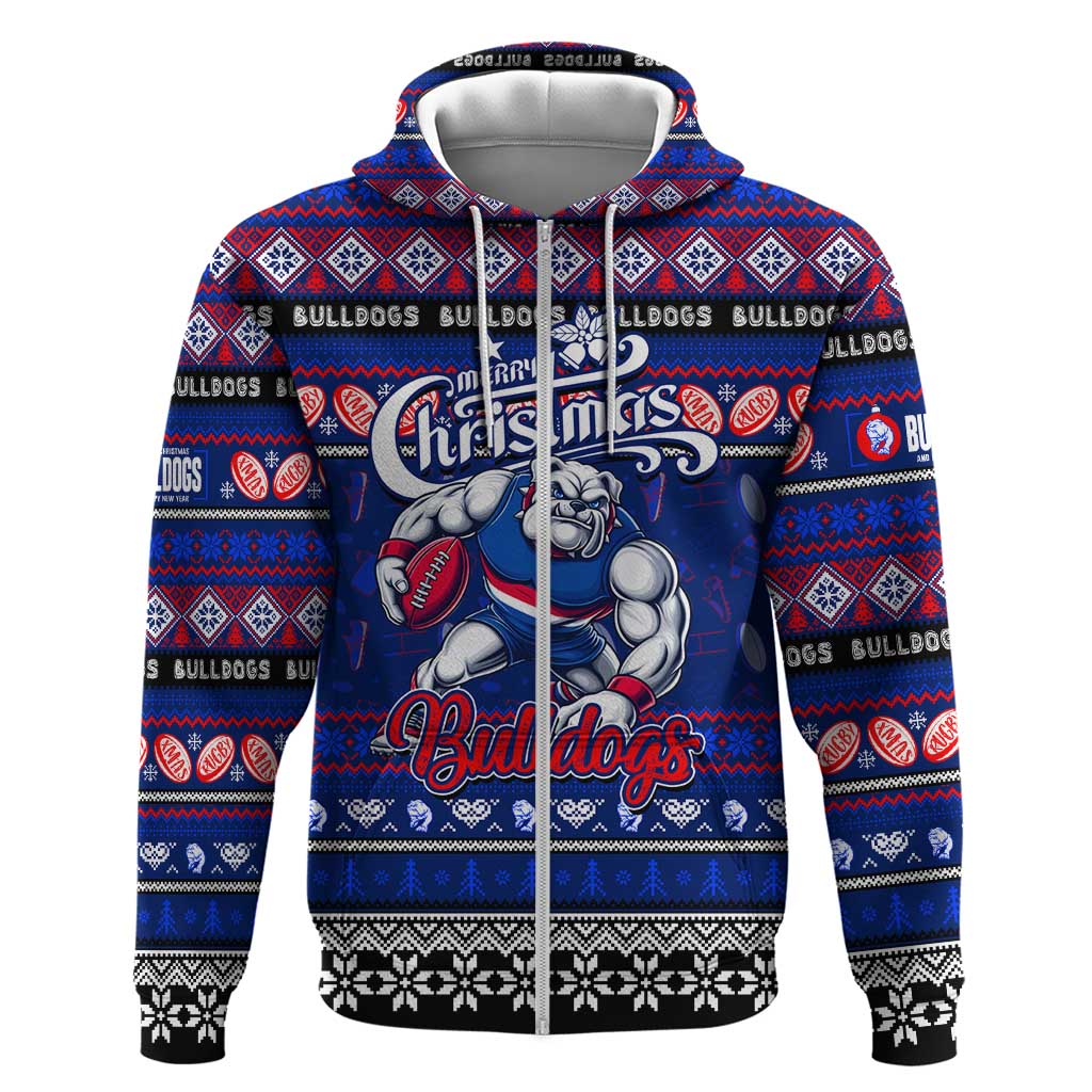 Personalized Bulldogs Rugby Xmas Zip Hoodie Australia AFL Mascot