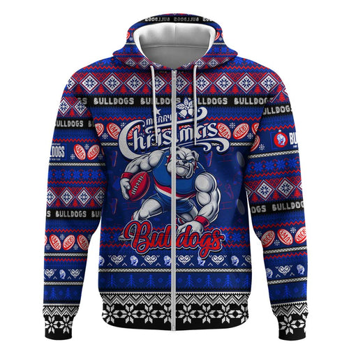 Personalized Bulldogs Rugby Xmas Zip Hoodie Australia AFL Mascot