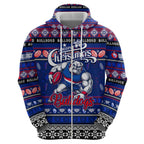 Personalized Bulldogs Rugby Xmas Zip Hoodie Australia AFL Mascot