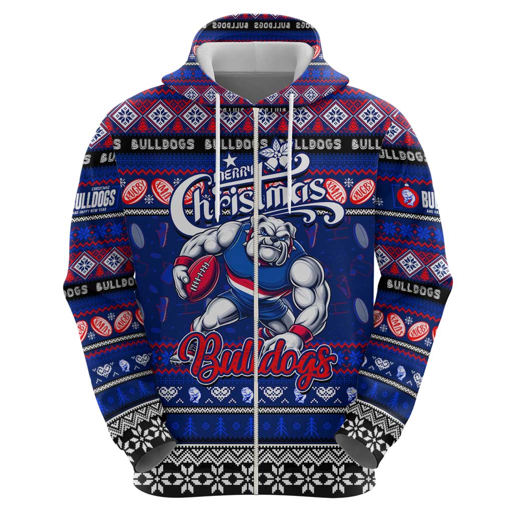 Personalized Bulldogs Rugby Xmas Zip Hoodie Australia AFL Mascot