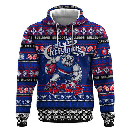 Personalized Bulldogs Rugby Xmas Zip Hoodie Australia AFL Mascot