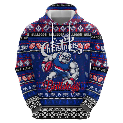 Personalized Bulldogs Rugby Xmas Zip Hoodie Australia AFL Mascot
