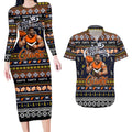 Personalized Giants Rugby Xmas Couples Matching Long Sleeve Bodycon Dress and Hawaiian Shirt Australia AFL Mascot