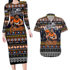 Personalized Giants Rugby Xmas Couples Matching Long Sleeve Bodycon Dress and Hawaiian Shirt Australia AFL Mascot