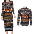 Personalized Giants Rugby Xmas Couples Matching Long Sleeve Bodycon Dress and Long Sleeve Button Shirt Australia AFL Mascot