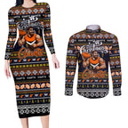 Personalized Giants Rugby Xmas Couples Matching Long Sleeve Bodycon Dress and Long Sleeve Button Shirt Australia AFL Mascot