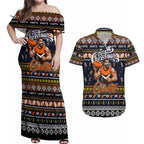 Personalized Giants Rugby Xmas Couples Matching Off Shoulder Maxi Dress and Hawaiian Shirt Australia AFL Mascot