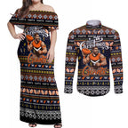 Personalized Giants Rugby Xmas Couples Matching Off Shoulder Maxi Dress and Long Sleeve Button Shirt Australia AFL Mascot