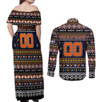 Personalized Giants Rugby Xmas Couples Matching Off Shoulder Maxi Dress and Long Sleeve Button Shirt Australia AFL Mascot