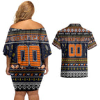 Personalized Giants Rugby Xmas Couples Matching Off Shoulder Short Dress and Hawaiian Shirt Australia AFL Mascot