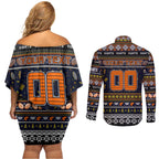 Personalized Giants Rugby Xmas Couples Matching Off Shoulder Short Dress and Long Sleeve Button Shirt Australia AFL Mascot