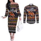 Personalized Giants Rugby Xmas Couples Matching Off The Shoulder Long Sleeve Dress and Long Sleeve Button Shirt Australia AFL Mascot