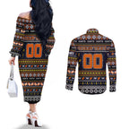 Personalized Giants Rugby Xmas Couples Matching Off The Shoulder Long Sleeve Dress and Long Sleeve Button Shirt Australia AFL Mascot