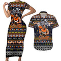 Personalized Giants Rugby Xmas Couples Matching Short Sleeve Bodycon Dress and Hawaiian Shirt Australia AFL Mascot