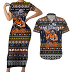 Personalized Giants Rugby Xmas Couples Matching Short Sleeve Bodycon Dress and Hawaiian Shirt Australia AFL Mascot