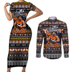 Personalized Giants Rugby Xmas Couples Matching Short Sleeve Bodycon Dress and Long Sleeve Button Shirt Australia AFL Mascot