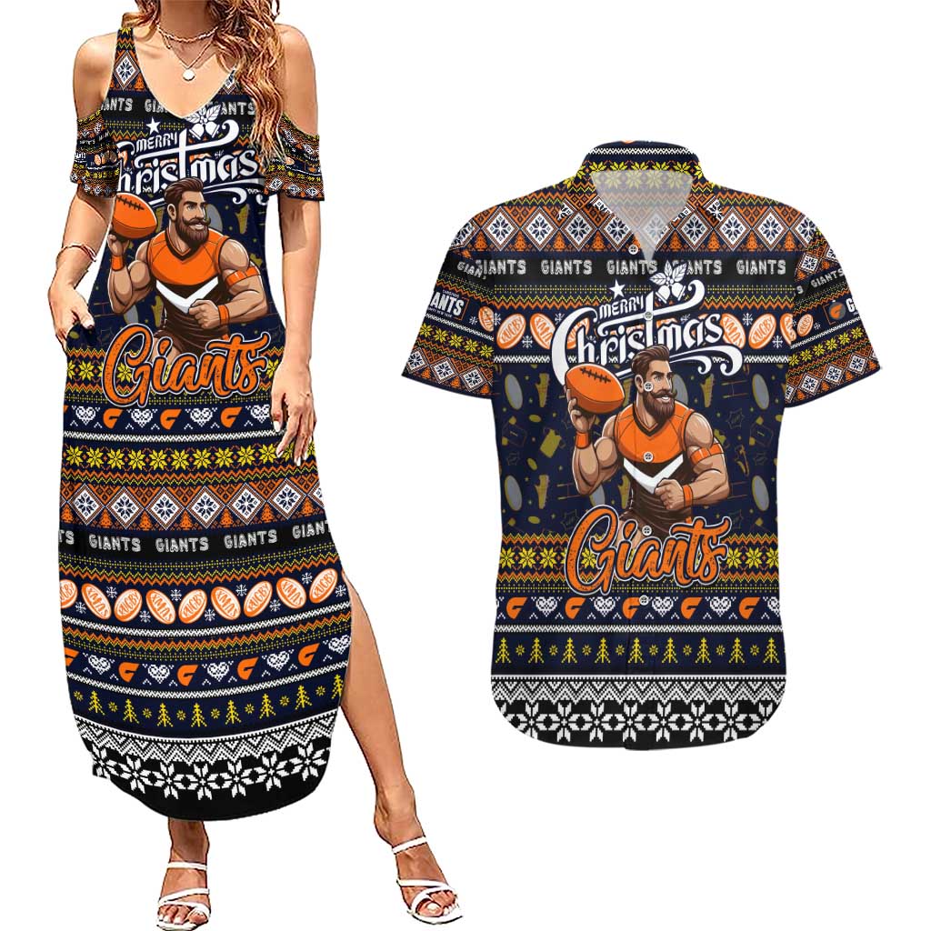 Personalized Giants Rugby Xmas Couples Matching Summer Maxi Dress and Hawaiian Shirt Australia AFL Mascot