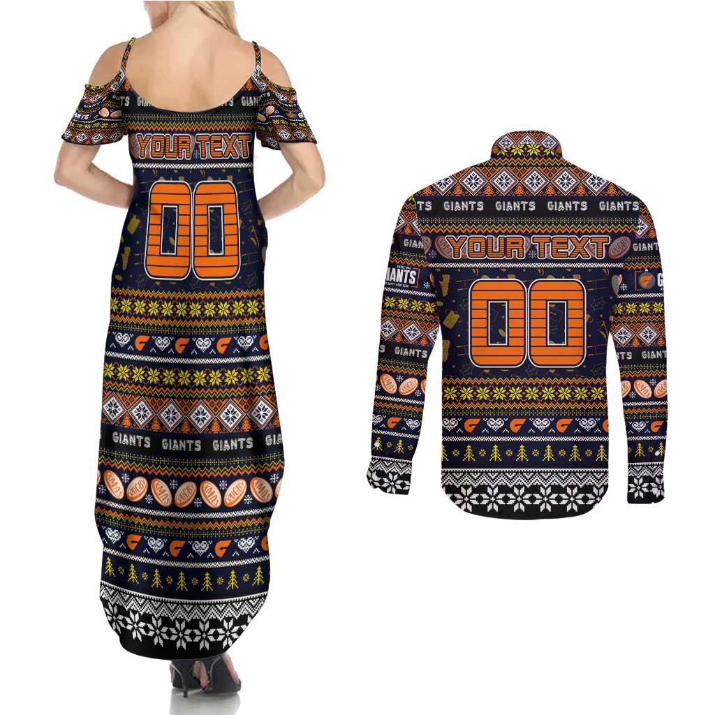 Personalized Giants Rugby Xmas Couples Matching Summer Maxi Dress and Long Sleeve Button Shirt Australia AFL Mascot