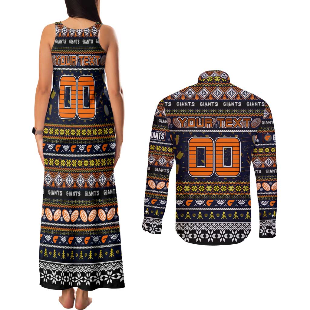 Personalized Giants Rugby Xmas Couples Matching Tank Maxi Dress and Long Sleeve Button Shirt Australia AFL Mascot