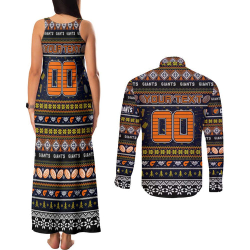 Personalized Giants Rugby Xmas Couples Matching Tank Maxi Dress and Long Sleeve Button Shirt Australia AFL Mascot