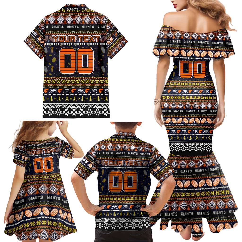 Personalized Giants Rugby Xmas Family Matching Mermaid Dress and Hawaiian Shirt Australia AFL Mascot