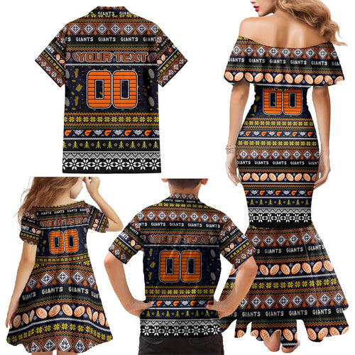 Personalized Giants Rugby Xmas Family Matching Mermaid Dress and Hawaiian Shirt Australia AFL Mascot