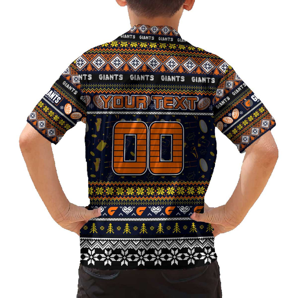 Personalized Giants Rugby Xmas Family Matching Off The Shoulder Long Sleeve Dress and Hawaiian Shirt Australia AFL Mascot