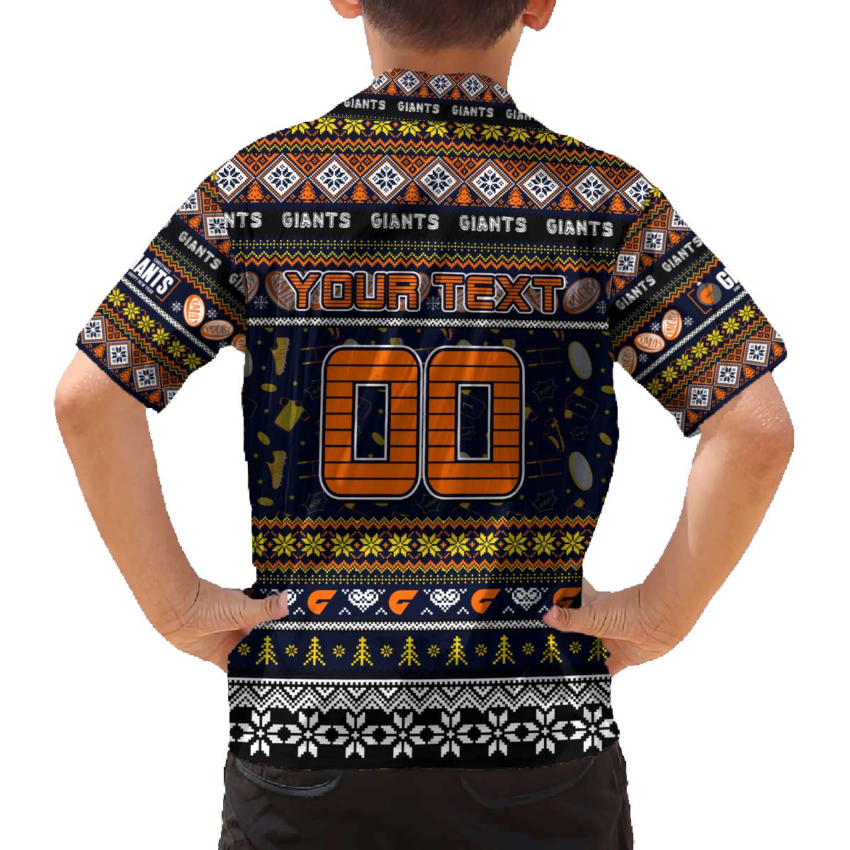 Personalized Giants Rugby Xmas Family Matching Off The Shoulder Long Sleeve Dress and Hawaiian Shirt Australia AFL Mascot