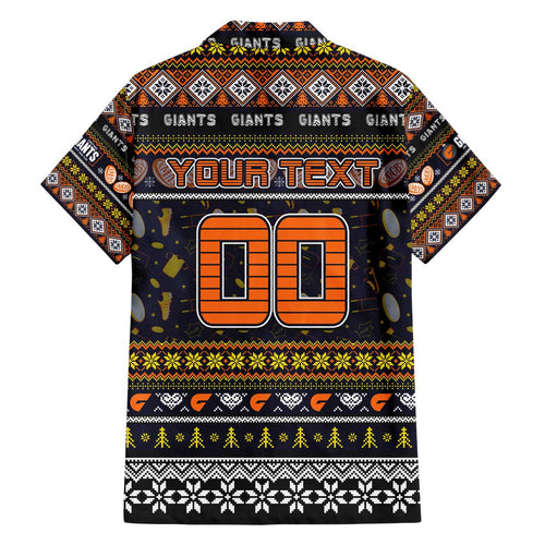 Personalized Giants Rugby Xmas Family Matching Off The Shoulder Long Sleeve Dress and Hawaiian Shirt Australia AFL Mascot