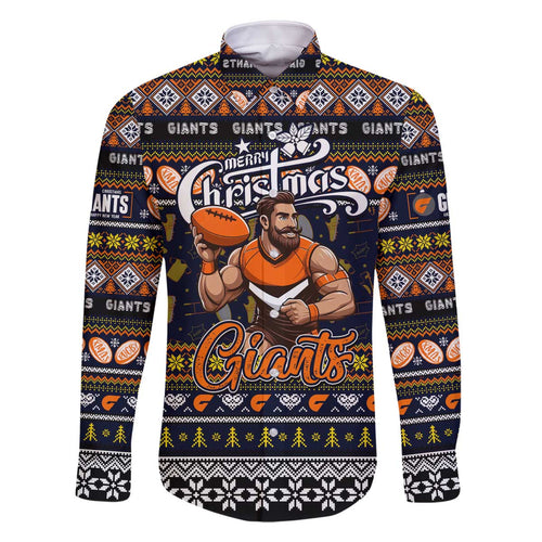Personalized Giants Rugby Xmas Family Matching Off The Shoulder Long Sleeve Dress and Hawaiian Shirt Australia AFL Mascot